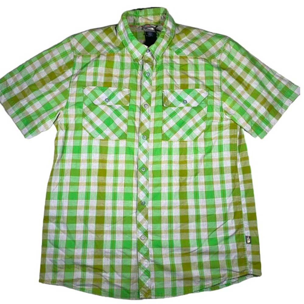 The North Face Shirt Men’s Medium Green Plaid Button Up Short Sleeve Hiking